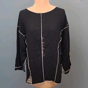 KD Spring‎ Womens Top Sz Small Bpack White Stitch Linen Rayon Lagenlook Artsy